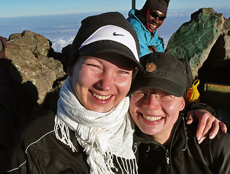 Heidi and jennifer at the summit of Mt Meru, tanzania, 7summits.com Expeditions