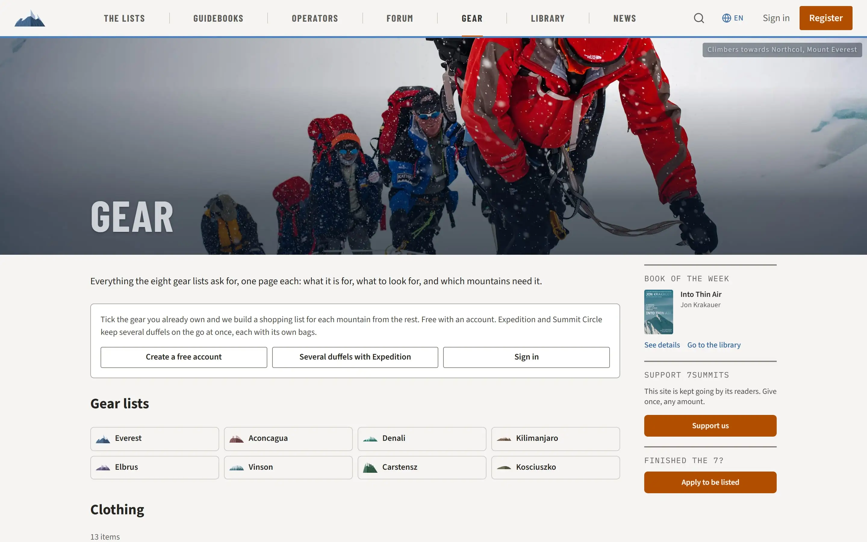 The gear section: a gear list for every mountain