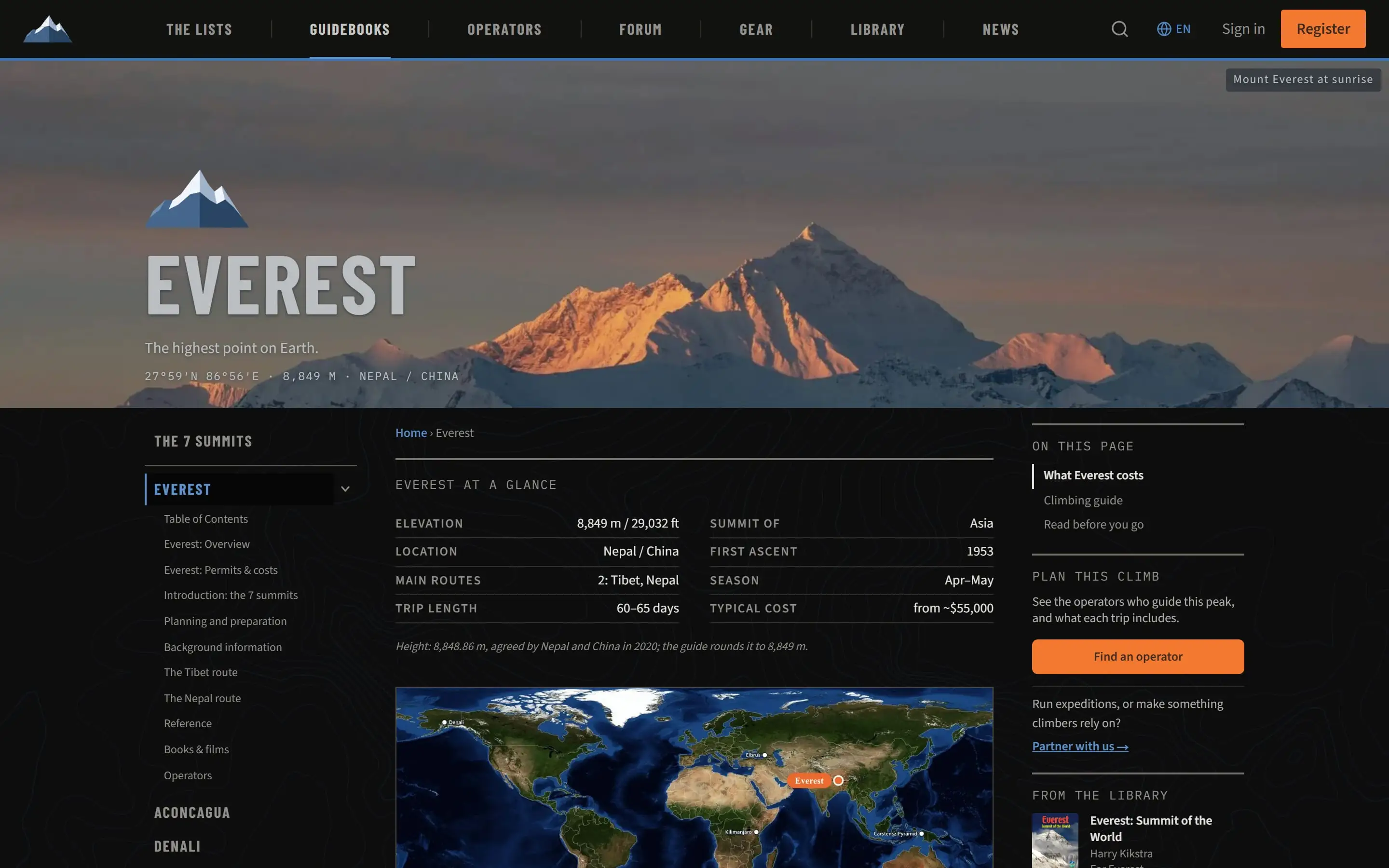 The Everest guidebook on a laptop, dark mode