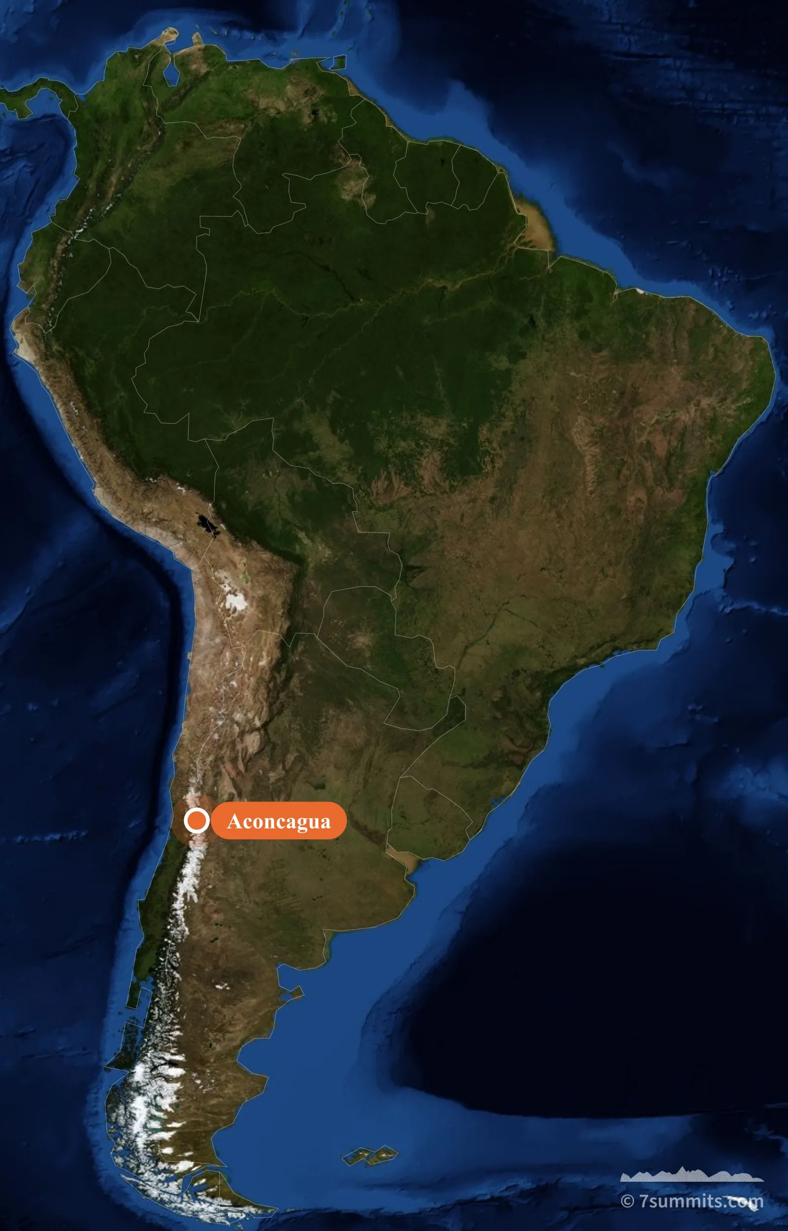 Map of South America showing the location of Aconcagua