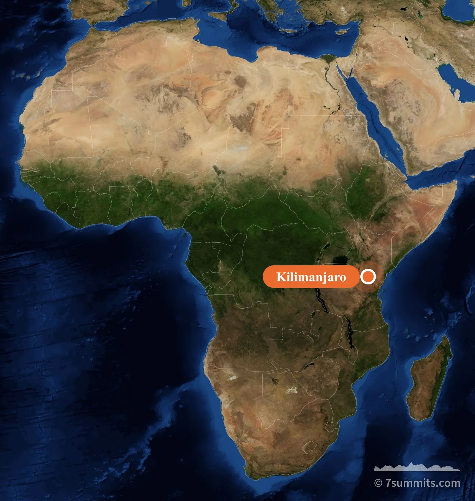 Map of Africa showing the location of Kilimanjaro